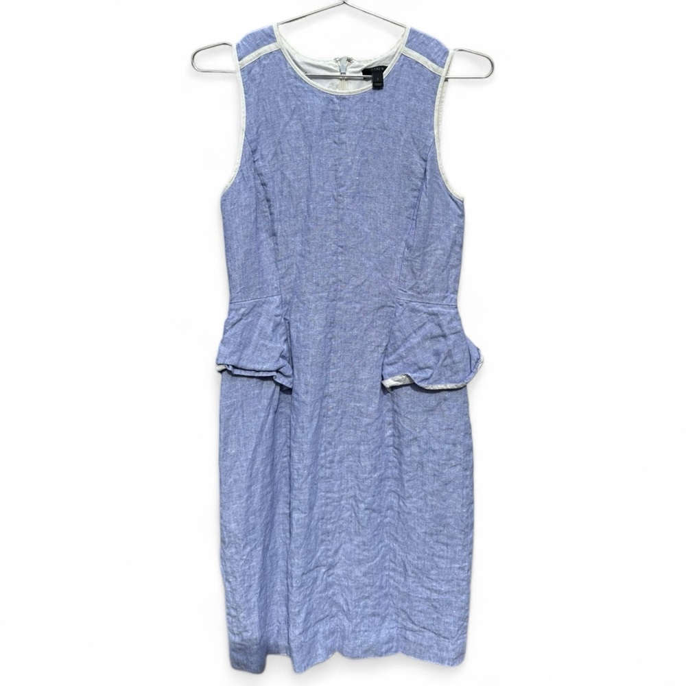 J.Crew Blue Linen Peplum Sheath Mini Dress Size 2 - Picture 2 of 5